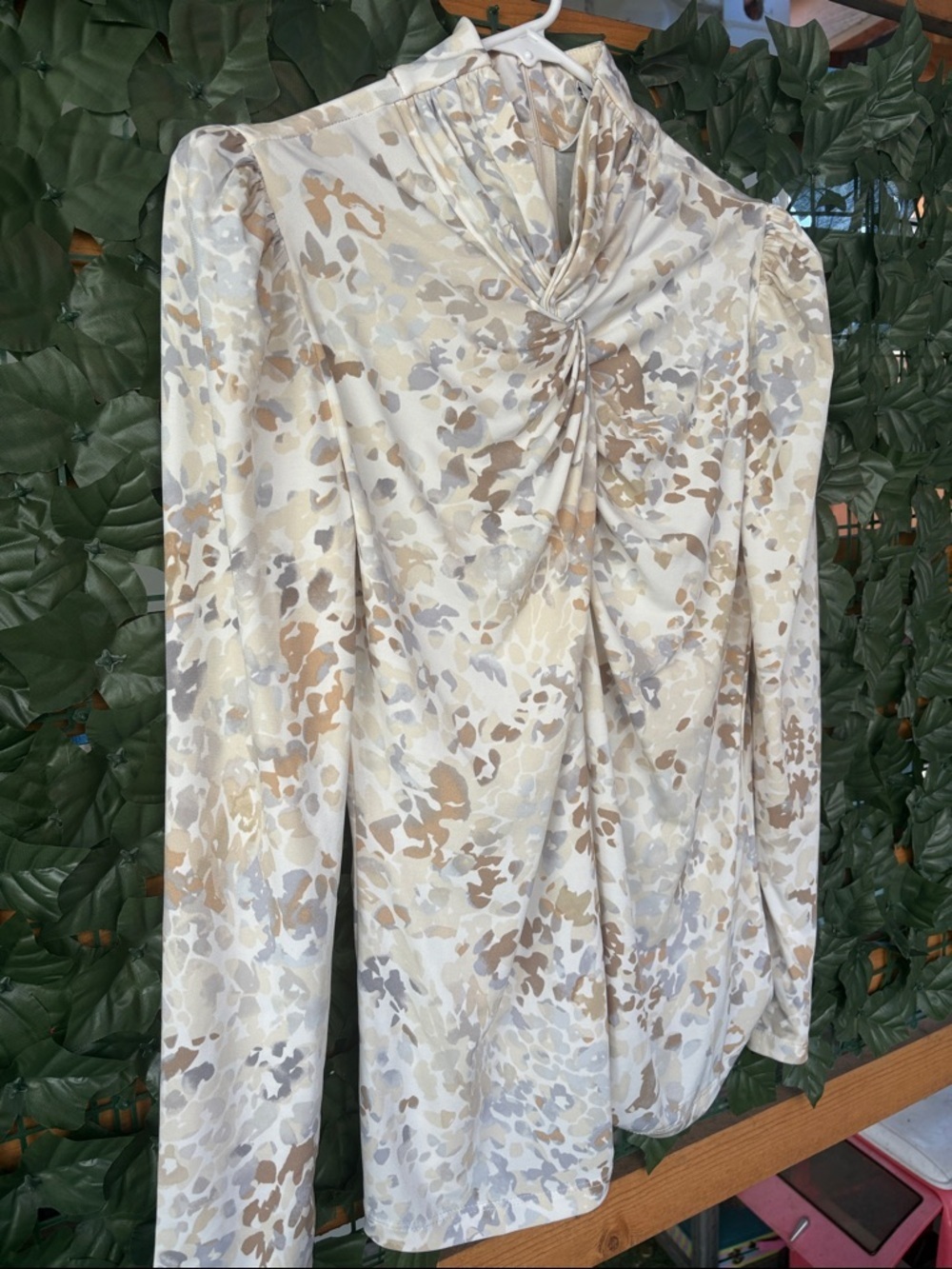 Susan Graver Neutral Animal-Print Twist Front Blouse - Picture 3 of 9